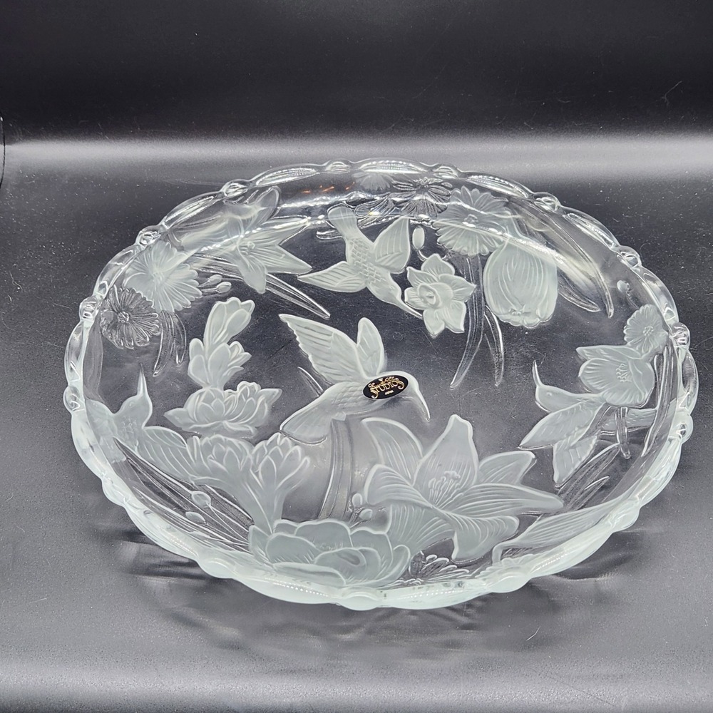Crystal Clear Studios Japan Hummingbird Frosted Glass Oval Serving Platter 13.5"